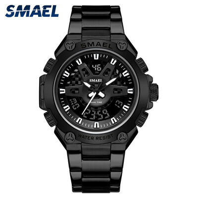 

SMAEL 1383 30m Waterproof Quartz Wristwatch Dual Display Mens Sports Watch With Stainless Steel Strap