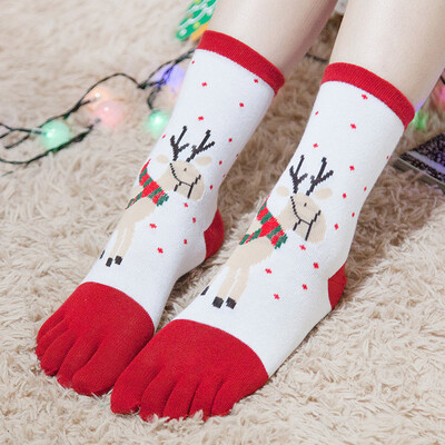 

Gobestart Christmas Unisec Print Multicolor Toe Socks Five Finger Sock Cotton Funny Socks