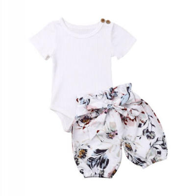 

Newborn Baby Girl Flower Short Sleeve Top Romper Pants 2PCS Outfit Clothes 0-24M