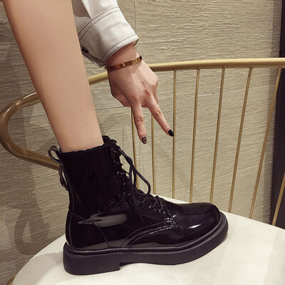 

Short boots spring&autumn single-boots Korean ulzzang Korean ulzzang leather-and-tie rough&locomotive boots handsome