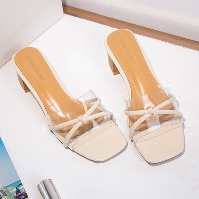 

Sandals Female Summer Korean Version 100 Sets of Transparent High-heeled Cross Students Open-toed Medium-heeled Sandals