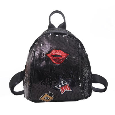 

Sequins Lips Pattern Travel Backpacks Women School Bags PU Leather Knapsack