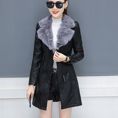 

Tailored Winter Warm Women Long Coat Leather Jacket Zipper Tops Overcoat Outwear