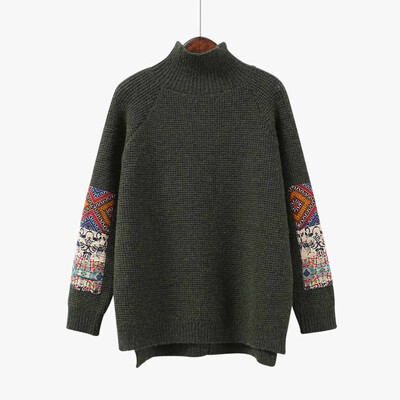 

〖Follure〗Women Round Neck Hand Sleeve Stitching Sweater Long Sleeve Pullover Top Blouse