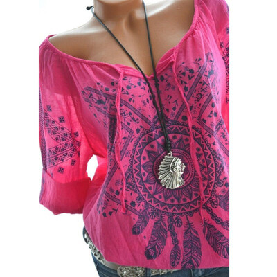 

Nomeni Women Printing Stand Three Quart Work Office Button Plus Size Blouse Top T-Shirt