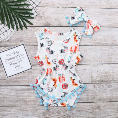 

Infant Baby Cartoon Print Jumpsuit Romper Bodysuit SunsuitHeadband Outfits