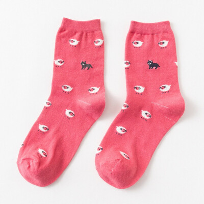 

New Fashion Women Cotton Cute Socks Cartoon Cat And Dogs Paws With Dots Happy Funny Socks Woman