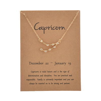 

Brown Card Fashion Jewelry Zodiac Crystal Star Sign 12 constellation Pendant Necklace For Women