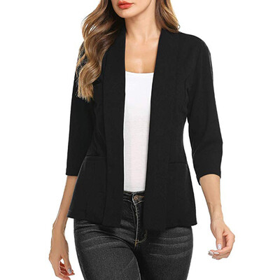 

Roseonmyhand Women Mini Suit Casual 34 Sleeve Open Front Work Office Blazer Jacket Cardigan