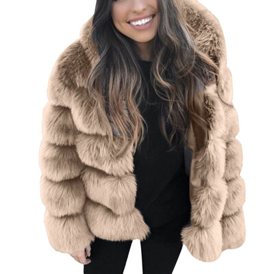 

Toponeto Women Faux Mink Winter Hooded New Faux Fur Jacket Warm Thick Outerwear Jacket