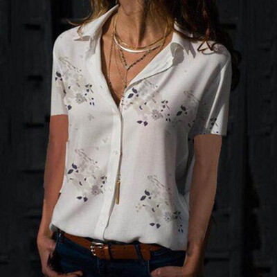

Fashion Womens Flower Print Button Up V Neck Blouse Tops T Shirt Casual Shirts