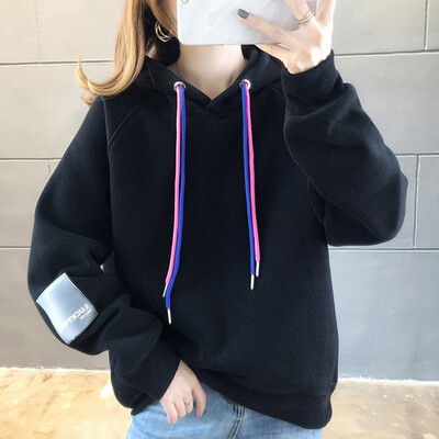 

Tailored Women Loose Patchwork Long Sleeve Hoodie Velvet Pullover Tops Sweatshirt Blouse