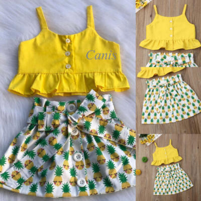 

2Pcs Kids Newborn Baby Girls Short Tops Skirts Sunsuit Outfit Dress Clothes Sets