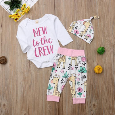 

3PCS Newborn Infant Baby Girl Long Sleeve RomperPink Floral PantsHat Outfit