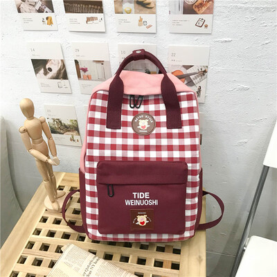 

Ins bag female college students shoulder bag Korean version of high school ancient sense girl canvas campus Japanese plaid backpac