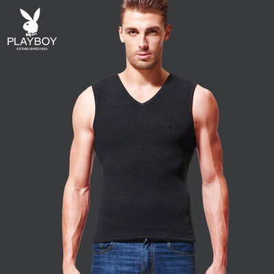 

Playboy PLAYBOY warm vest men plus velvet thickening mens shirt shirt underwear winter cotton Slim middle-aged black M