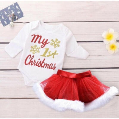 

2Pcs Christmas Newborn Baby Girls Cotton Tops Romper Skirt Dress Outfits Clothes