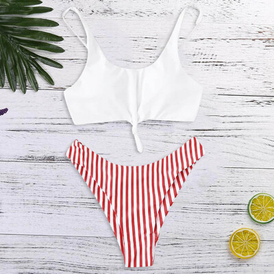 

Saidsome Womens Striped Print Bikini Small Fresh Split Swimsuit