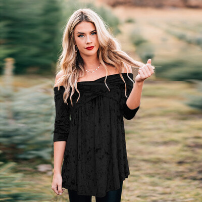 

Starmoon Women Velvet Off The Shoulder Long Sleeve Pullover Tops Blouse Shirt