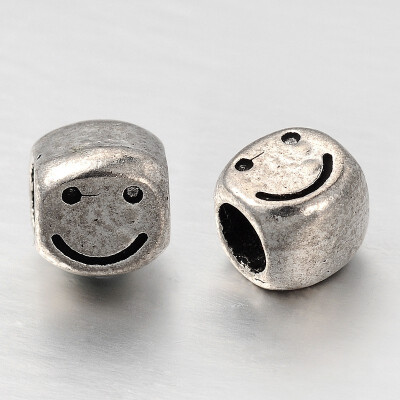 

Tibetan Style Alloy European Beads Large Hole Smile Beads Antique Silver 8x8x7mm Hole 45mm