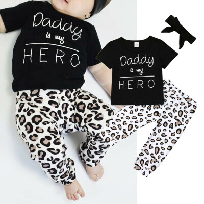 

3pcs Infant Baby Girl Clothes Top T Shirt Leopard print Pants Cotton Outfit Set
