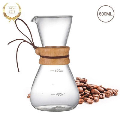 

Pour Over Clear Coffee Carafe 600ml Coffee Pot Borosilicate Cork Band Handle Measuring Marks Safe Non-toxic Durable Coffee Server
