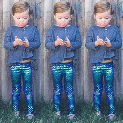 

Kid Girl Skinny Mermaid Shiny Fish Scale Leggings Pants Pencil Trousers US STOCK