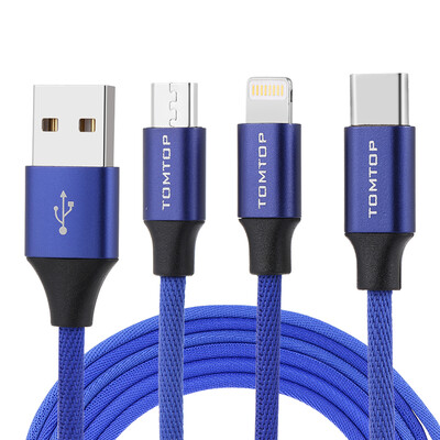 

TOMTOP 39FT Multi Charger Cable USB Charging Line Data Sync Wire 3 In 1 for LightningType CMicro USB Connector for iPhone iPad