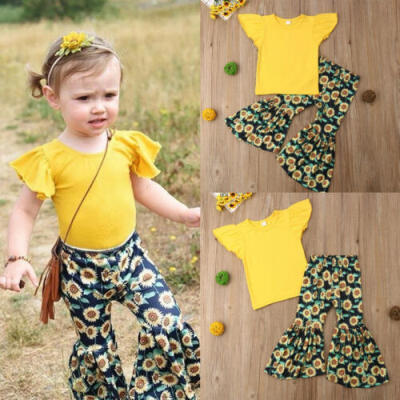 

Hot Infant Kids Baby Girls T Shirt Top Long Bell-bottom Pants Outfits Set 1-6 Y