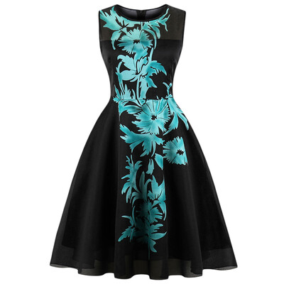 

Vintage Mesh Panel Floral Print Fit&Flare Dress