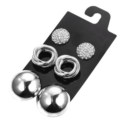 

3 PairsLot Alloy Elegant Rhinestone Stud Earrings For Women Fashion Temperament Female Ear Studs brincos Jewelry