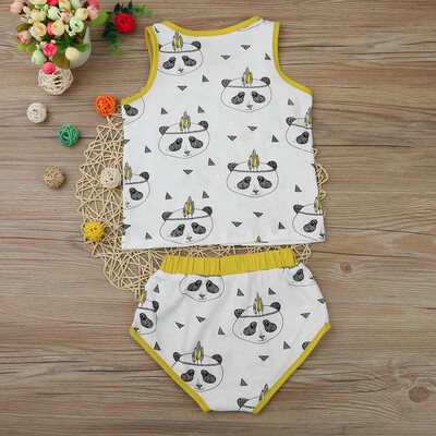 

Newborn Baby Girl Boy Sleeveless Cartoon Cat Print Top Short Outfits Clothe Set