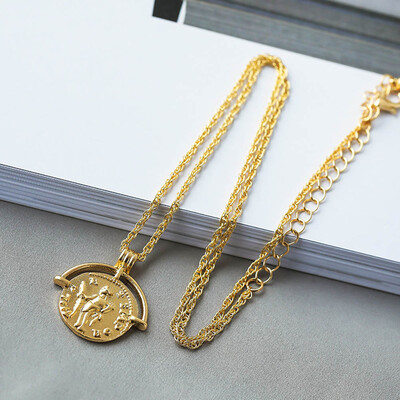 

7 Style Fashion Vintage Gold Coin Bronze Rope Chain Pattern Pendant Necklace
