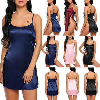 

US Womens Sexy-Lingerie Sleepwear Satin Silk Babydoll Lace Kimono Pajamas Set
