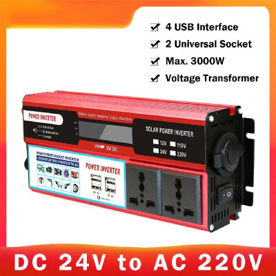 

DC 24V to AC 220V Max 3000W Current Voltage Transformer Solar Powers Inverter with 4 USB Interface 2 Universal Sockets