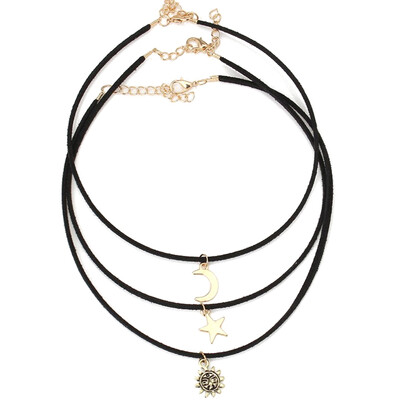 

3 Pcs Ladies Fashion Wild Multi-layer Suede Stars Moon Sun Pattern Necklace