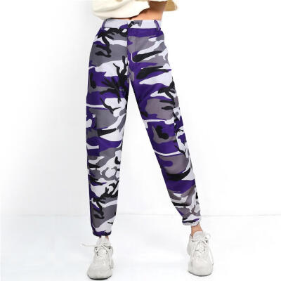 

Spring Women Camo Print Casual Harem Pants Elastic High Waist Trousers