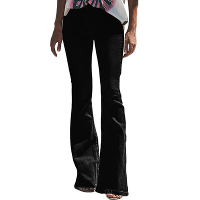 

Tailored Women Hight Waisted Hole Button Denim Jeans Stretch Flares Pants Length Jeans