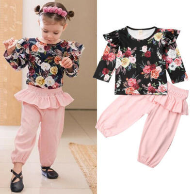 

US Toddler Kids Baby Girls Autumn Clothes Tops Ruffle Pants Leggings Outfits Set