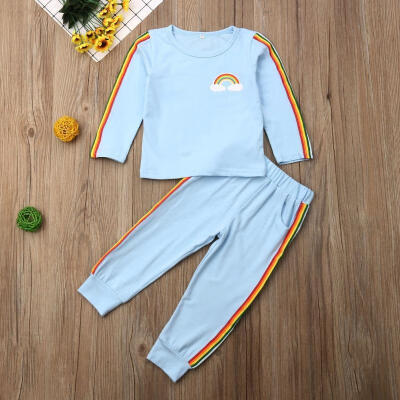 

Rainbow Outfits Kids Autumn Winter Toddler Baby Girls Cotton Clothes Tops T-Shirt Long Pants Outfits Casual Blue New 2Pcs