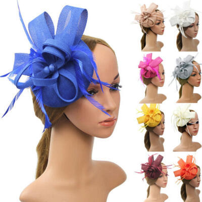 

Lady Fascinator Flower Feather Hat Headband Wedding Party Organza Mesh Headpiece