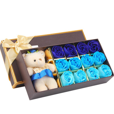 

Toponeto 12PCS Romantic Rose Soap Flower gift box with Plush Animal toys Bear Doll