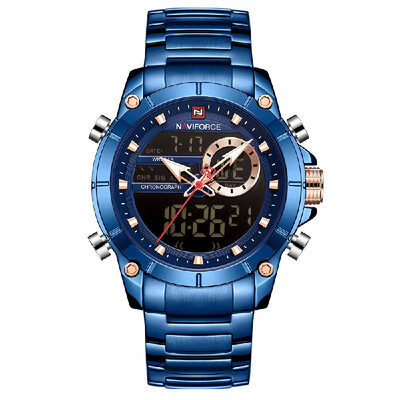 

NAVIFORCE Stainless Steel Band Quartz Electronic Wristwatch Professional 3ATM Water Resistant GMT Time Multifunctional Luminous Do