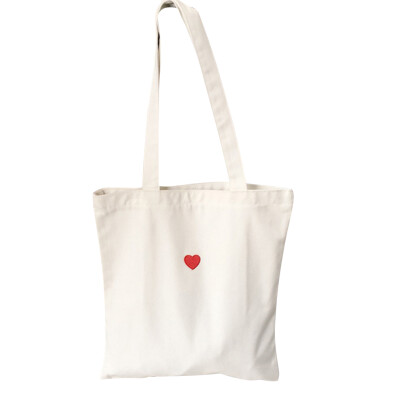 

Embroidered Red Heart Pattern Canvas Shopping Bags Eco Reusable Foldable Zipper Tote Shopper Bag