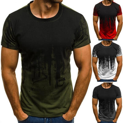 

New Mens Short Sleeve T Shirt Slim Fit Casual Blouse Tops Summer Clothing Muscle Tee