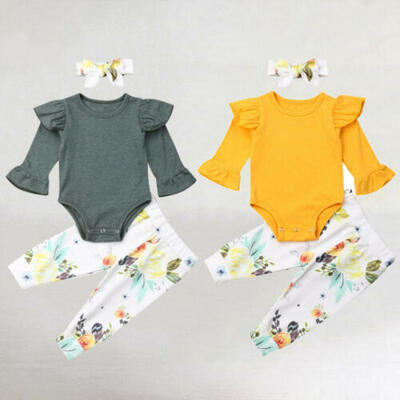 

Newborn Baby Girl Clothes Flared Sleeve Tops RomperFloral Leggings Pants Outfit