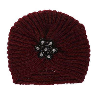 

Tailored Women Ladies Solid Color Rhinestone Knited Headgear Beanie Tail Hat Cap