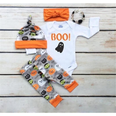 

4PCS Newborn Baby Boys Girls Romper Pants Leggings Outfits Clothes Halloween Set
