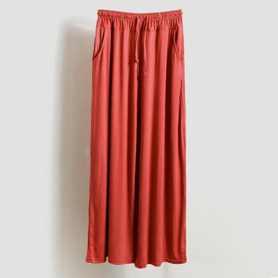 

Fashion Women Autumn Modal Wide Leg Pants Solid Color Straight Elastic High Waist Drawstring Pocket Loose Trousers