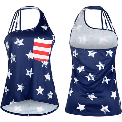 

Starmoon Women America Flag Printed Sleeveless Tank Up Blouse